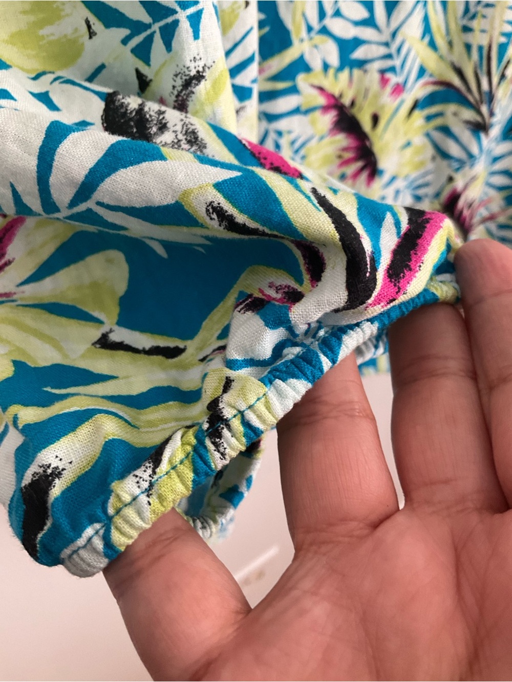Anne Klein XL teal blue and white tropical patterned blouse Linen Blend - Picture 5 of 10